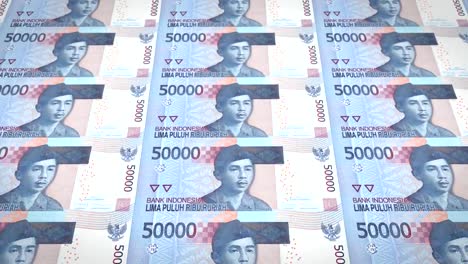 Banknoten-von-fünfzigtausend-indonesische-Rupiah-Rollen,-Bargeld,-Schleife