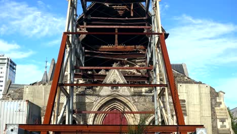 general-view-of-the-Cathedral-damaged-nave-with-the-steel-structure-preventing-the-rest-of-the-stone-body-from-a-new-collapse,-after-the-2011-earthquake.