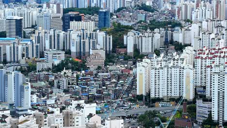 Luftbild-Skyline-der-Stadt-Seoul-in-Seoul,-Südkorea