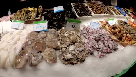 Counter-with-Seafood-in-La-Boqueria-Fish-Market.-Barcelona.-Spain