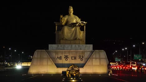 Plaza-de-Gwanghwamun-Corea-Seúl-rey-noche-tiempo-vueltas-gran-iluminación-4-k-UHD