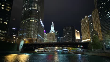 Chicago,-Illinois,-United-States-of-America.-City-Riverwalk.-November-29th,-2017.-Late-Evening-Hours-in-the-City-Center.