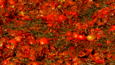 Zerkleinerten-Tomaten,-Nahaufnahme,-Festival-der-Tomaten