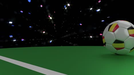 Balón-de-fútbol-con-la-bandera-de-la-cruza-de-Bélgica-el-objetivo-línea-debajo-del-saludo,-3D-rendering