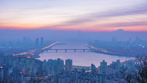 Zeitraffer-von-Seoul-City-Skyline,-Südkorea