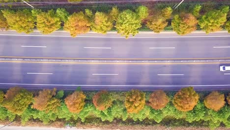 Carretera-de-campo-de-vista-aérea-de-Corea-del-sur-en-otoño