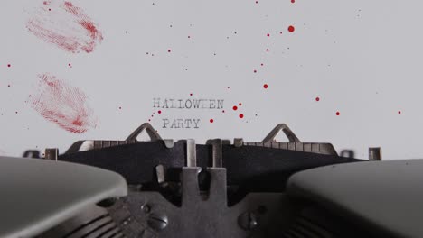 Máquina-de-escribir-ortografía-fiesta-de-Halloween-en-papel-manchado-con-huellas-de-sangre