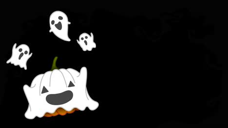 Conjunto-de-traje-de-calabaza-de-Halloween-jack-o-lantern-ghost-ilustración-de-la-idea-de-concepto-spooky-aislado-en-fondo-oscuro-del-miedo-sin-fisuras-bucle-de-animación-4K-con-espacio-de-copia