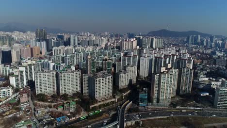 Aerial-of-Seoul,-South-Korea