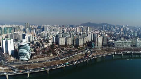 Aerial-of-Seoul,-South-Korea