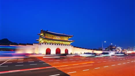 Zeitraffer-schöne-Architektur-Gyeongbokgung-Palast-in-Seoul-Südkorea