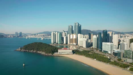 Aerial-view-of-Busan-haeundae-beach,-Busan-city