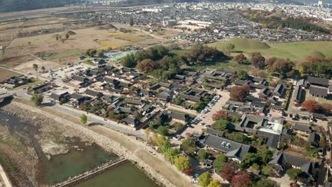 Autumn-aerial-view-of-Gyochon-Traditional-Village,-South-Korea