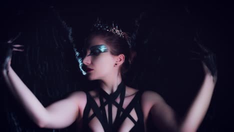 4K-Halloween-Horror-Woman-Posing-with-Black-Wings