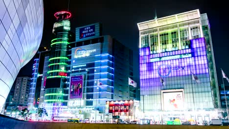 Noche-de-la-ciudad-de-Seúl-Timelapse-de-la-zona-de-compras