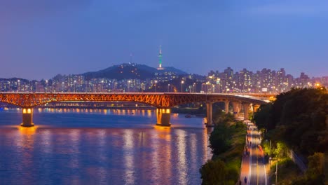 Zeitraffer-von-Seoul-City-Skyline,-Südkorea.