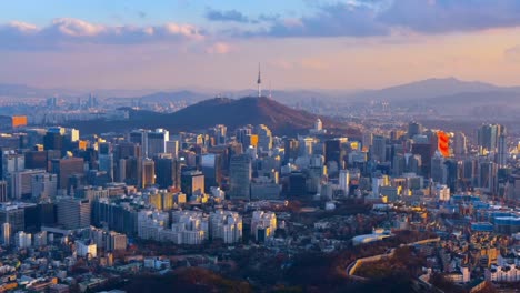 Zeitraffer-von-Seoul-City-Skyline,-Südkorea