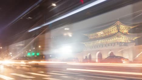 Lapso-de-tiempo-tres-vías-noche-paisaje-delante-de-Gwanghwamun