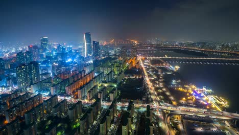 Zeitraffer-von-Seoul-City-Skyline,-Südkorea.