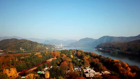 Aerial-view-autumn-of-Nami-island,Seoul,-South-Korea