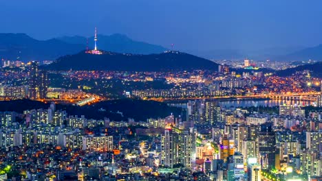 Lapso-de-tiempo-de-Seúl-Skyline,-Corea-del-sur.