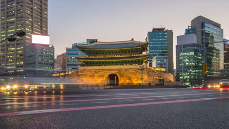 Timelapse-de-la-puerta-Namdaemun-en-Seúl,-Corea-del-sur-lapso-4K