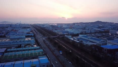 Aerial-view-Sunset-of-the-industrial-park.-incheon-Seoul,Korea