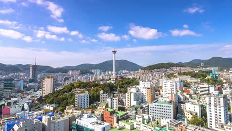 4-K.-Zeit-verfallen-Ansicht-von-Busan-Großstadt-Cityscape-Südkorea
