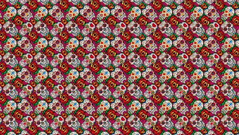 Animation-of-seamless-pattern-with-sugar-skulls.-Day-of-the-dead.-Dia-de-los-muertos