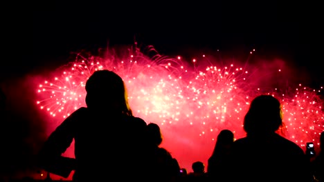 Silhouettes-of-a-crowd-of-people-on-a-background-of-colorful-fireworks.-The-audience-is-looking-at-the-salute