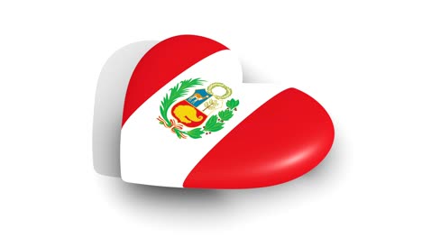 Palpitante-corazón-en-los-colores-de-la-bandera-de-Perú,-sobre-un-fondo-blanco,-lado-de-renderizado-3d,-lazo