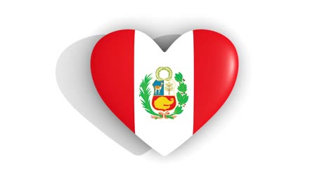 Palpitante-corazón-en-los-colores-de-la-bandera-de-Perú,-sobre-un-fondo-blanco,-top-de-renderizado-3d,-lazo