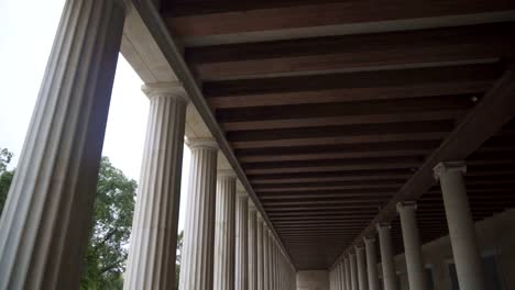 Stoa-of-Attalos-columns-in-Athens,-Greece.