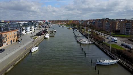 Beautiful-aerial-view-of-Malmo-neighbourhood,-Sweden-from-above.