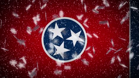 Tennessee-flag-falling-snow,-New-Year-and-Christmas-background,-loop