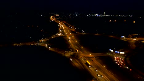 Aerial---Traffic-on-a-highway-at-night