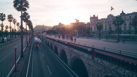 Barcelona-Sonnenuntergang-der-Bucht-4-k-Zeitraffer-Spanien