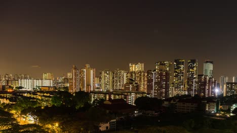 Blick-auf-die-Innenstadt-von-Singapur-Dämmerung,-Nacht-Szene-Zeitraffer