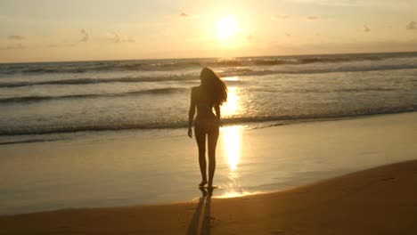 Beautiful-young-woman-in-bikini-standing-near-the-sea-on-sunset.-Attractive-sexy-girl-with-long-hair-posing-on-the-ocean-shore-at-sunrise.-Female-on-the-beach-enjoying-life-during-vacation.-Close-up