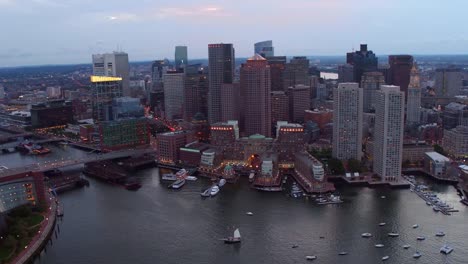 Aerial-view-of-downtown-Boston-at-dusk