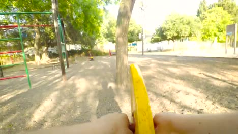 POV-footage-of-three-kids-playing-in-a-playground