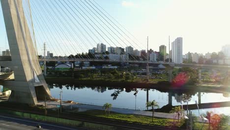 Aerial-View-of-Estaiada-Bridge-in-Sao-Paulo,-Brazil