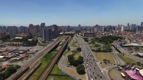 Aerial-View-of-Radial-Leste-Avenue,-in-Sao-Paulo,-Brazil