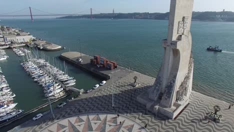 Aerial-View-of-Monument-to-the-discoveries,-Lisbon,-Portugal