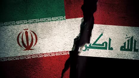 Iran-vs-Iraq-Flags-on-Cracked-Wall