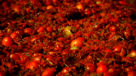 Zerkleinerten-Tomaten,-Nahaufnahme,-Festival-der-Tomaten