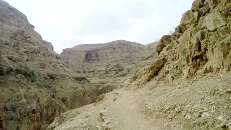 Panorama-of-Orthodox-Monastery-of-St.-George-of-Choziba,-in-Wadi-Qelt,-in-the-eastern-West-Bank,-Jerusalem,-Israel,-The-Wadi-Qelt-or-Nahal-Prat,-mountain-area-in-the-north-of-the-Judean-Desert