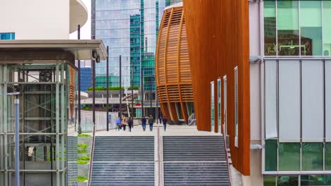 Italy-milan-city-sunny-day-famous-modern-block-walking-bridge-panorama-4k-timelapse