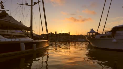 Luxury-Yachts-anchored-in-Port-Pierre-Canto-at-the-Boulevard-de-la-Croisette-in-Cannes,-France