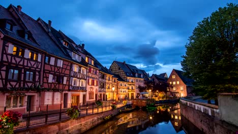 Colmar-France-time-lapse-4K,-Half-Timber-House-city-skyline-day-to-night-timelapse